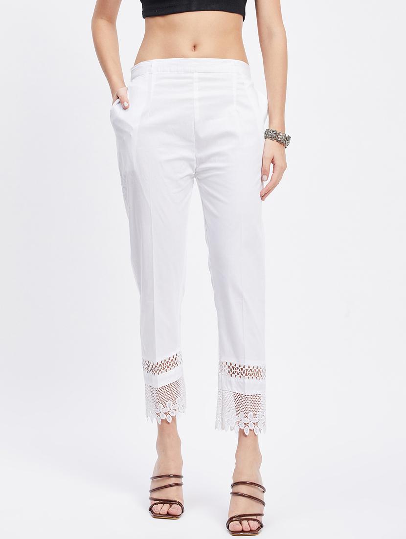 white solid mid rise ankle length trouser - 19956189 - Zoom Image - 0