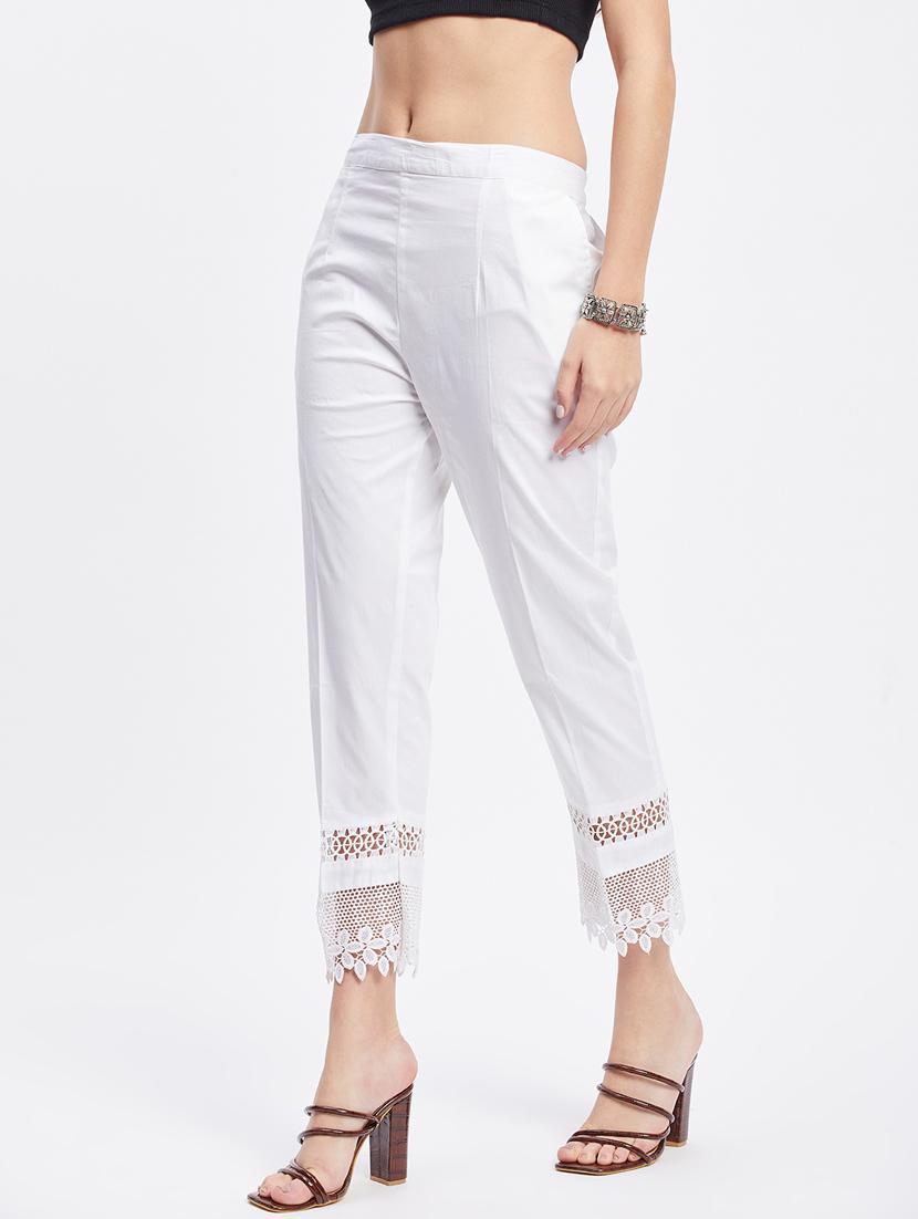 white solid mid rise ankle length trouser - 19956189 - Standard Image - 1