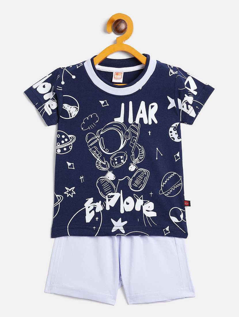 printed cotton t shirt & shorts set 