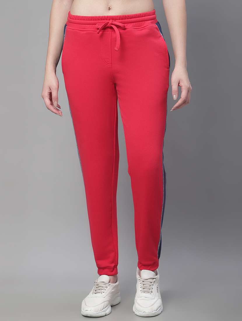 red cotton blend track pants