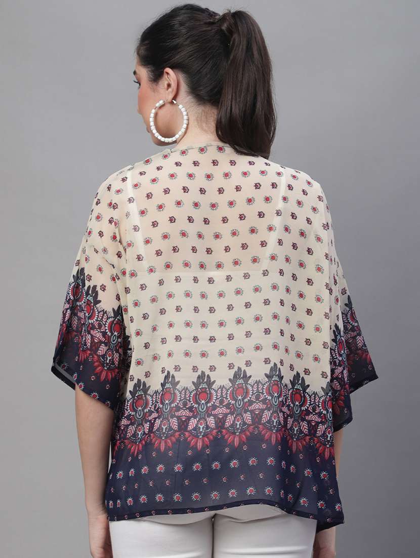 beige printed three quater sleeves shrug  - 19956906 -  Standard Image - 1