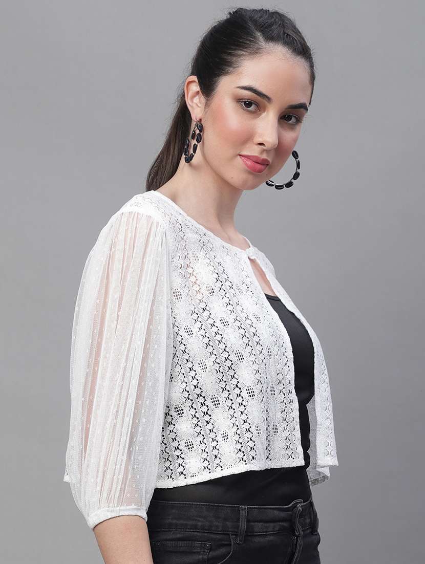 white lace three quater sleeves shrug  - 19956913 -  Standard Image - 1