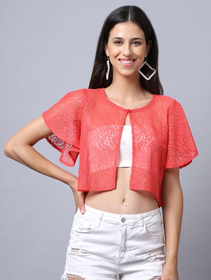 pink lace short sleeve shrug