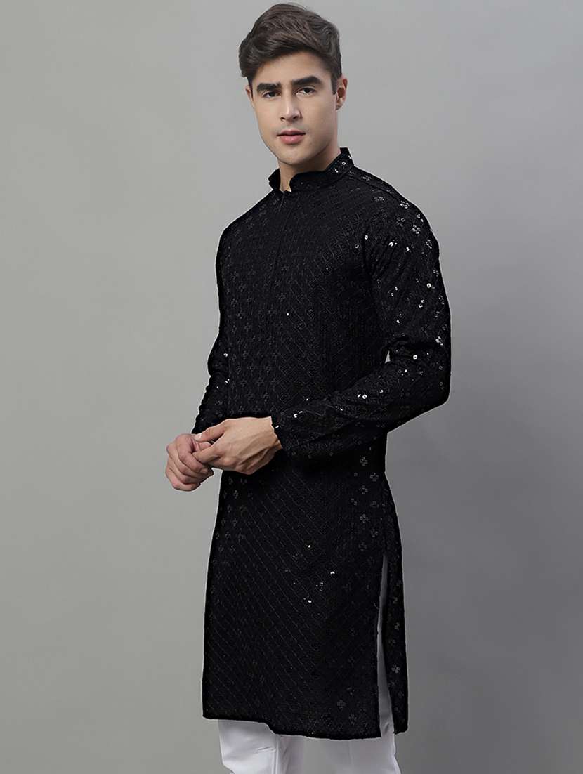 men embroidered mandarin neck long kurta