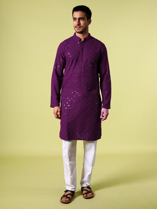 men's embroidered cotton kurta - 19957244 -  Standard Image - 0