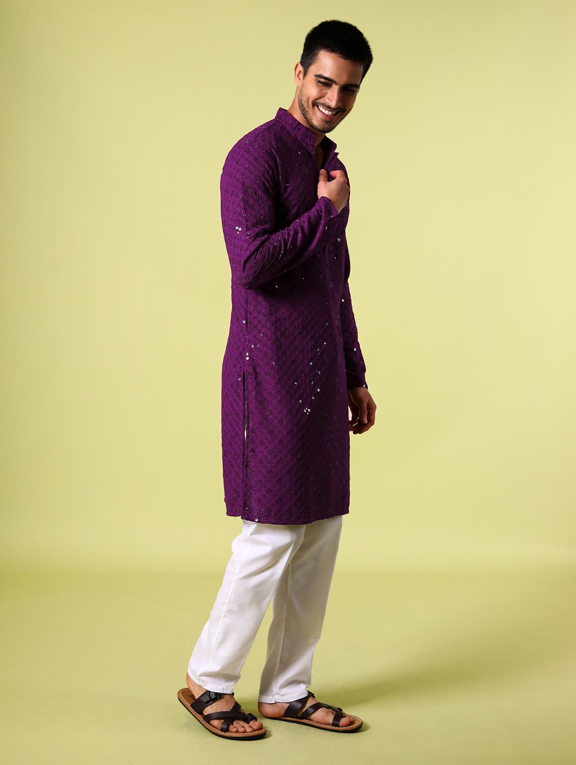 men's embroidered cotton kurta - 19957244 -  Standard Image - 1