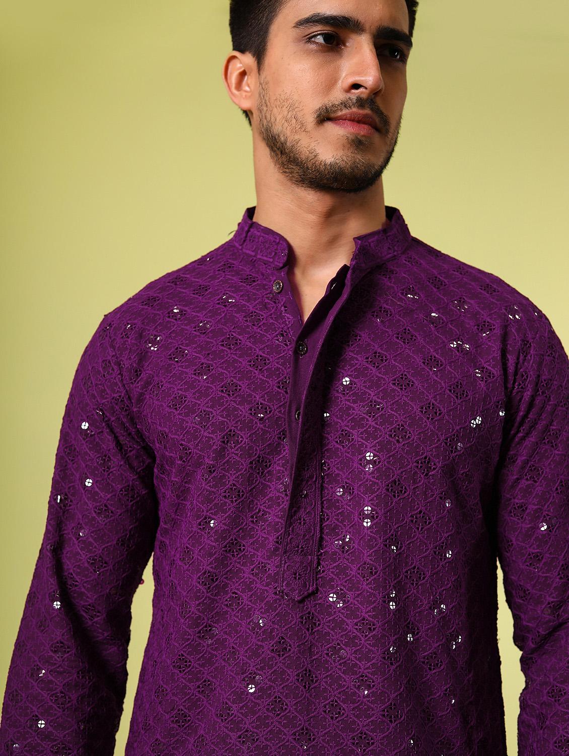men's embroidered cotton kurta - 19957244 - Standard Image - 4