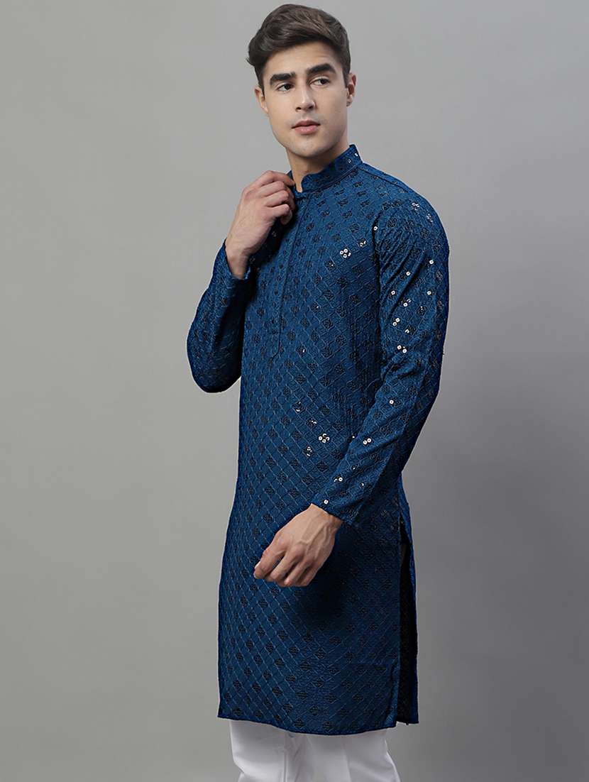 men embroidered mandarin neck long kurta