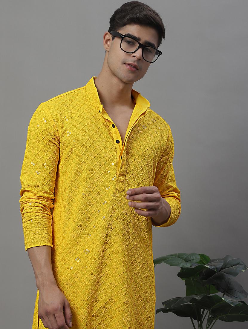 men's embroidered cotton kurta - 19957250 - Standard Image - 4