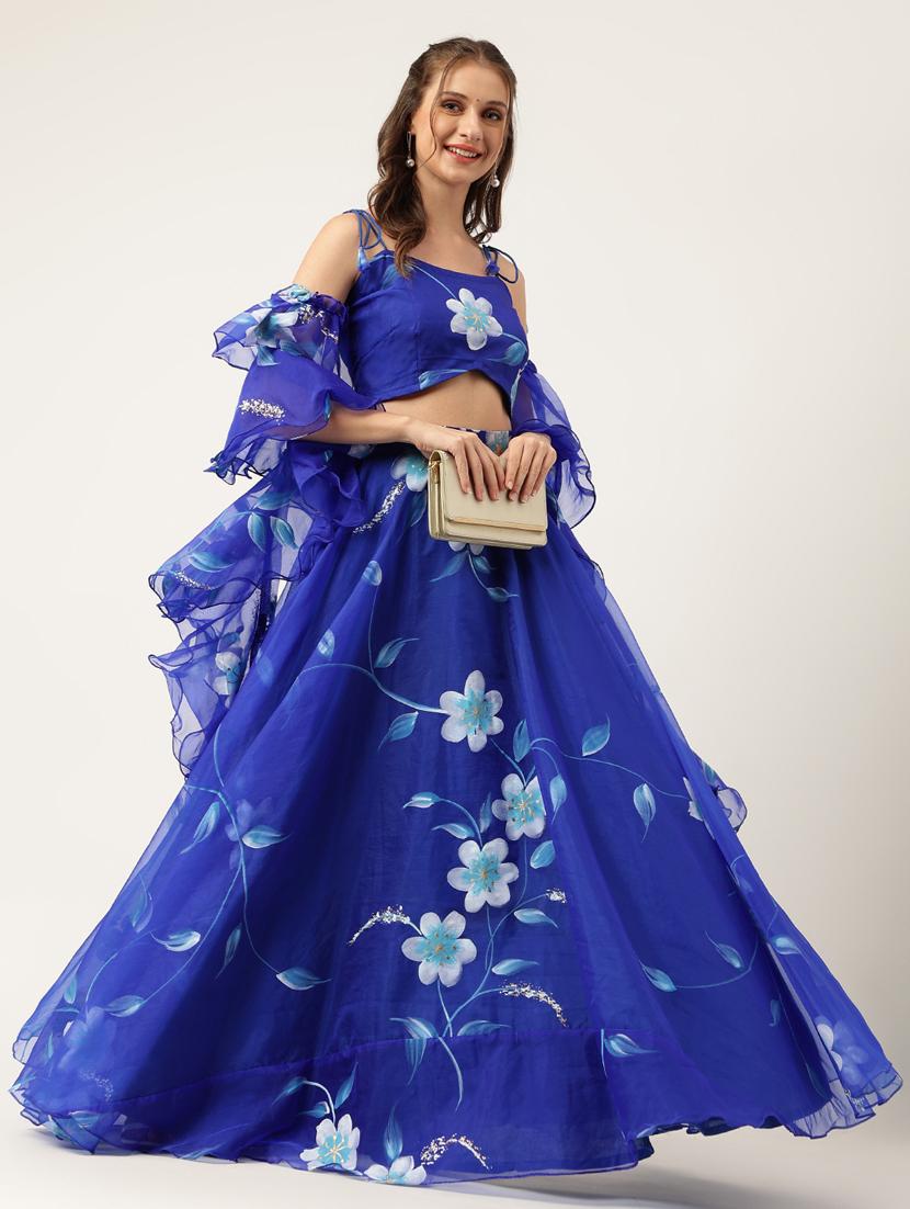 floral printed unstitched sharara lehenga - 19957340 - Standard Image - 1