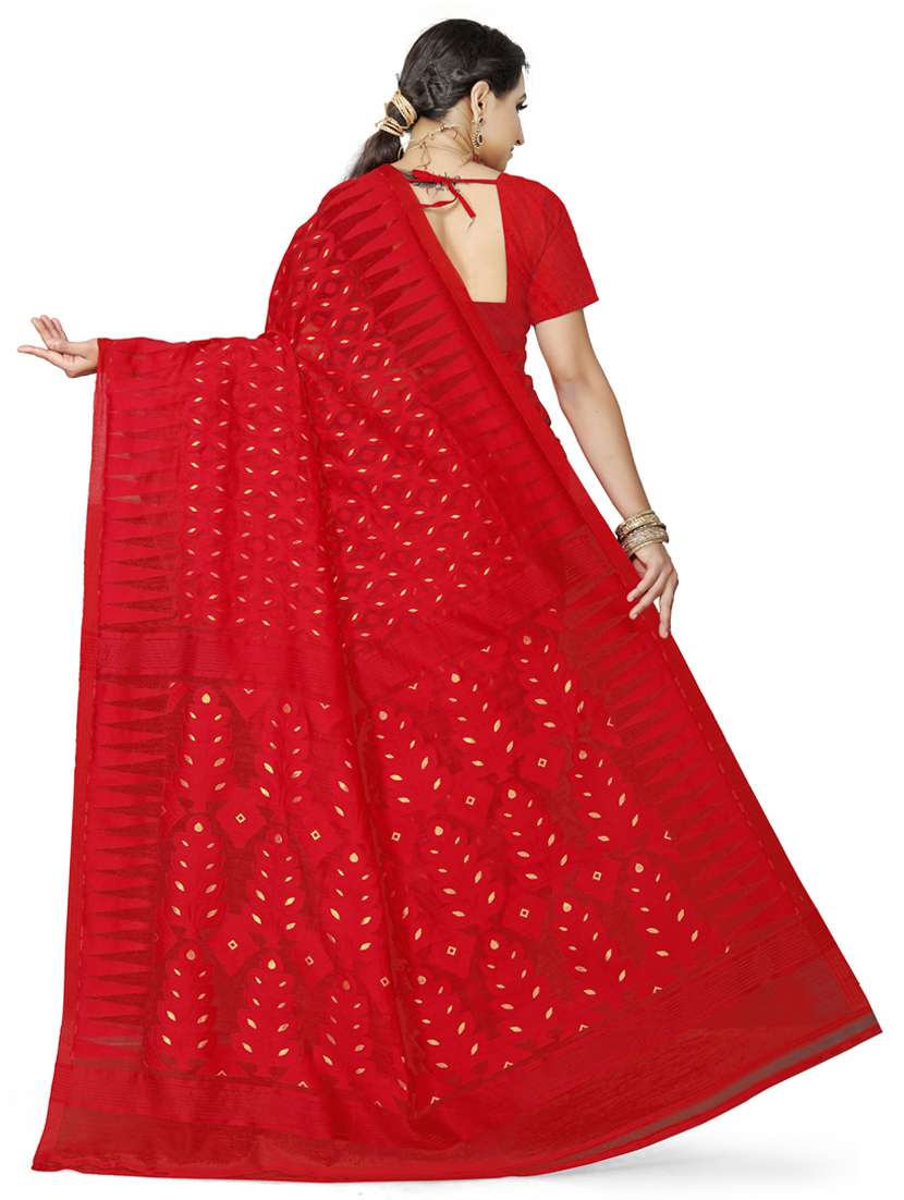 red self design jamdani saree - 19957522 -  Standard Image - 1
