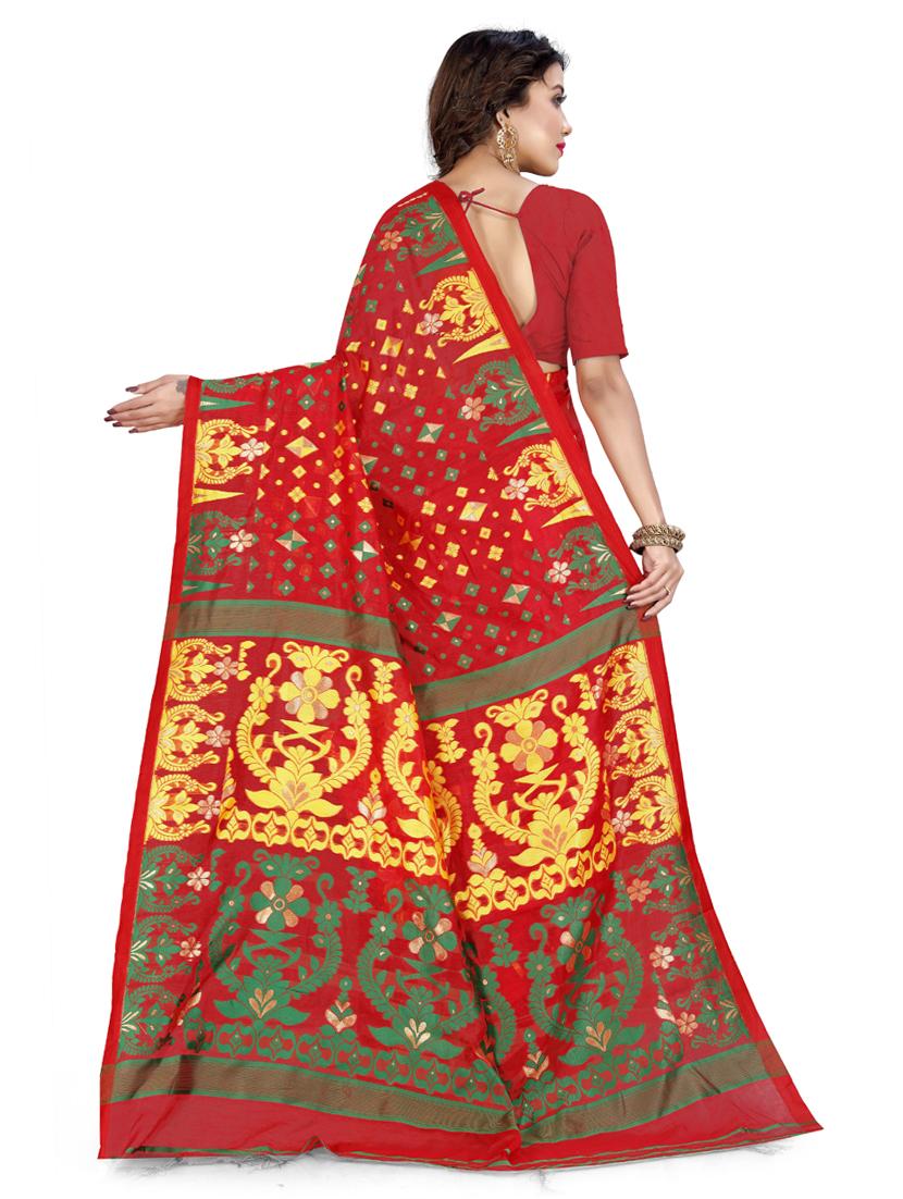 red self design jamdani saree - 19957543 - Standard Image - 1