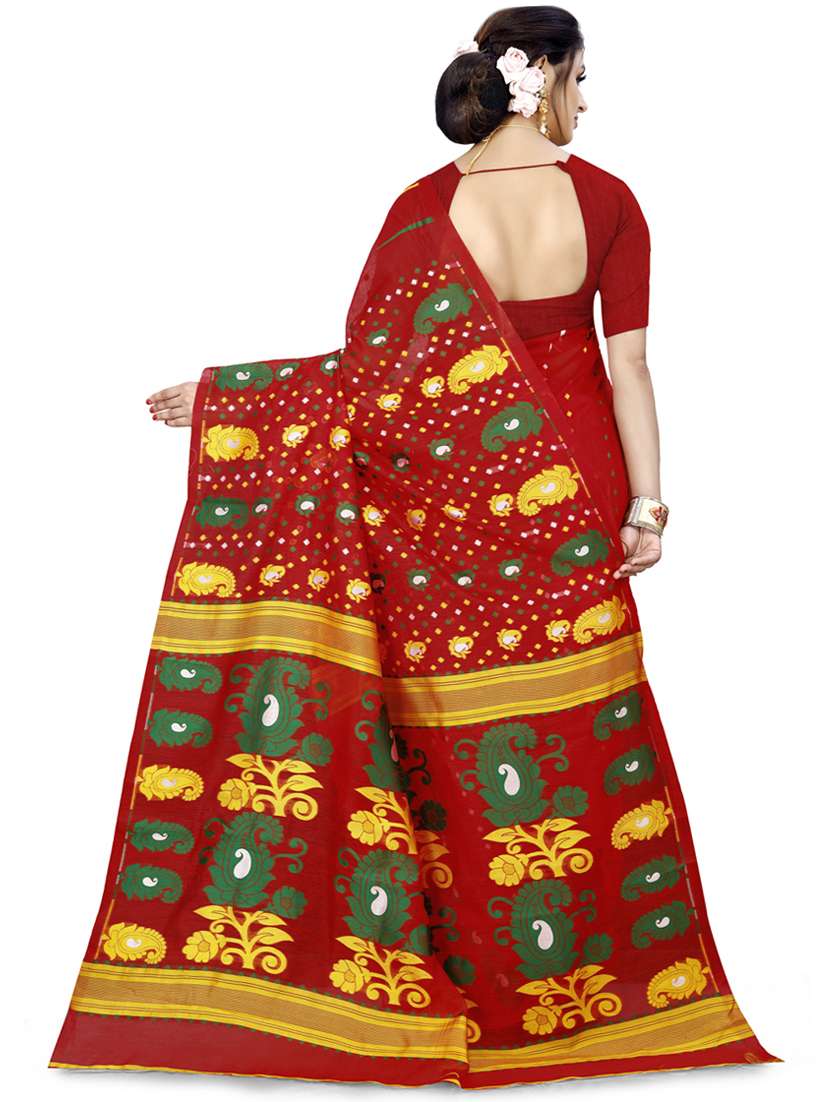 red self design jamdani saree - 19957553 -  Standard Image - 1