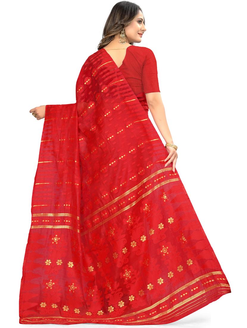 red self design jamdani saree - 19957568 -  Standard Image - 1