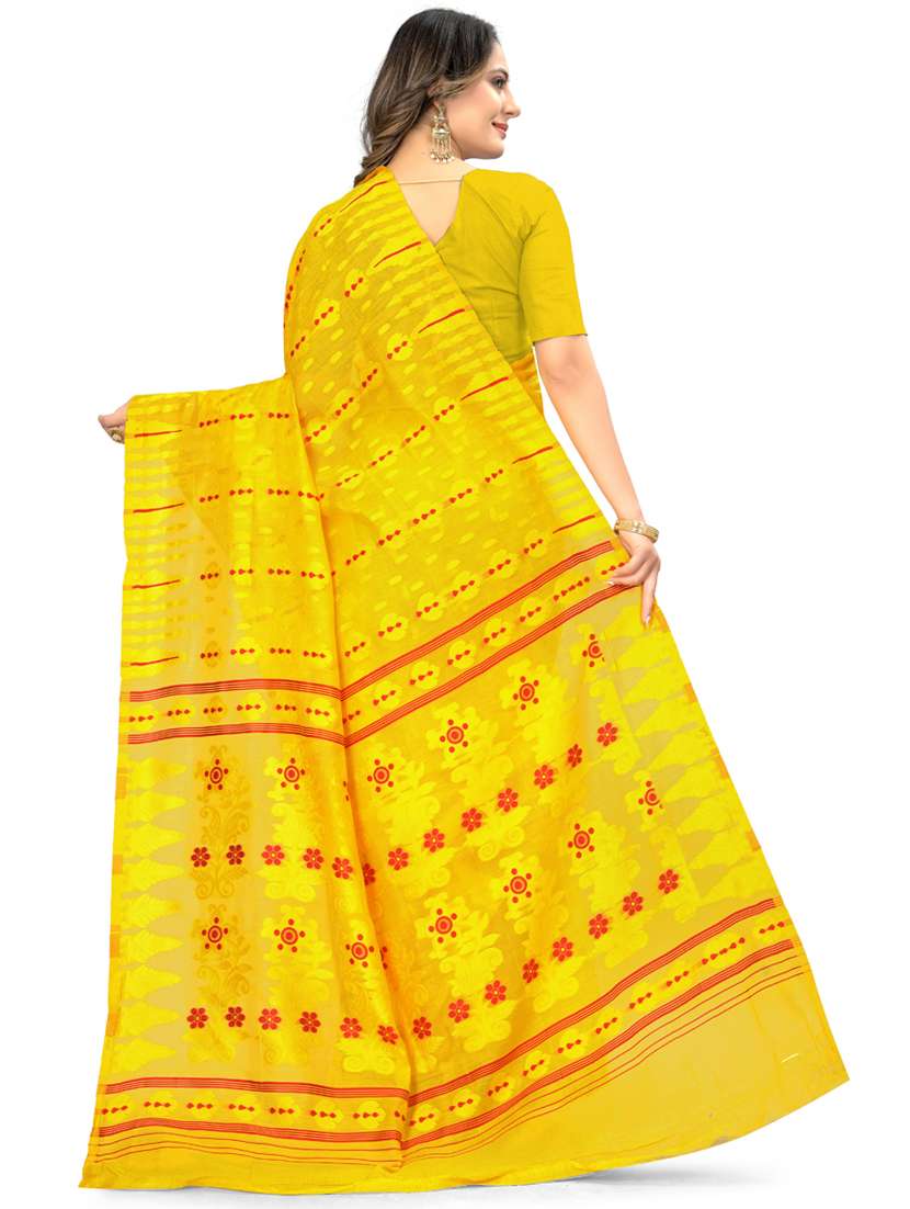 yellow self design jamdani saree - 19957572 -  Standard Image - 1