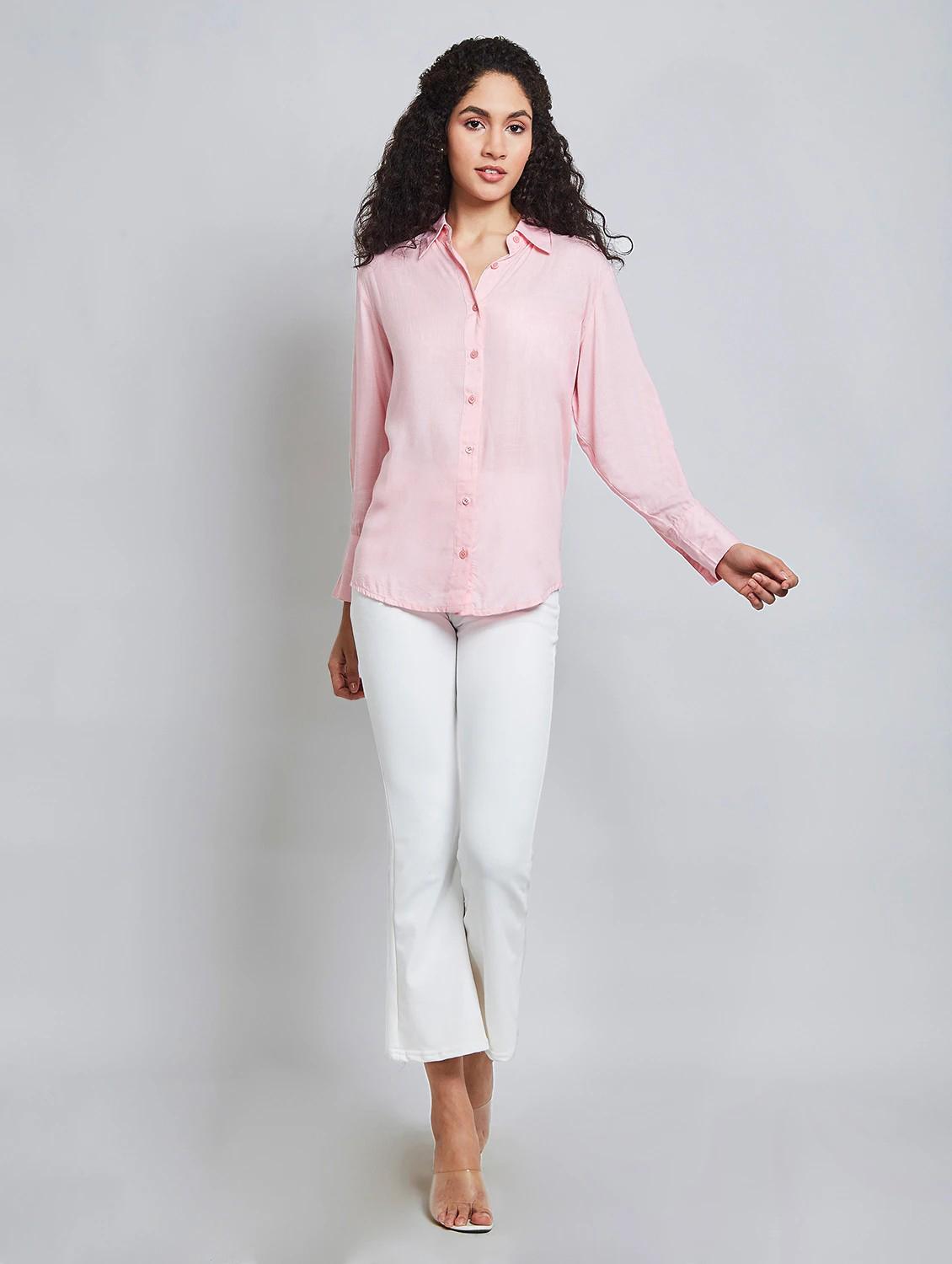 women pink solid long sleeves shirt  - 19957672 -  Zoom Image - 0