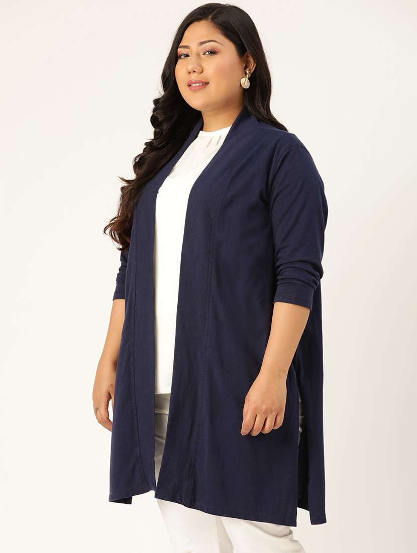 Navy Blue Cotton Shrug - 19959871 -  Standard Image - 1