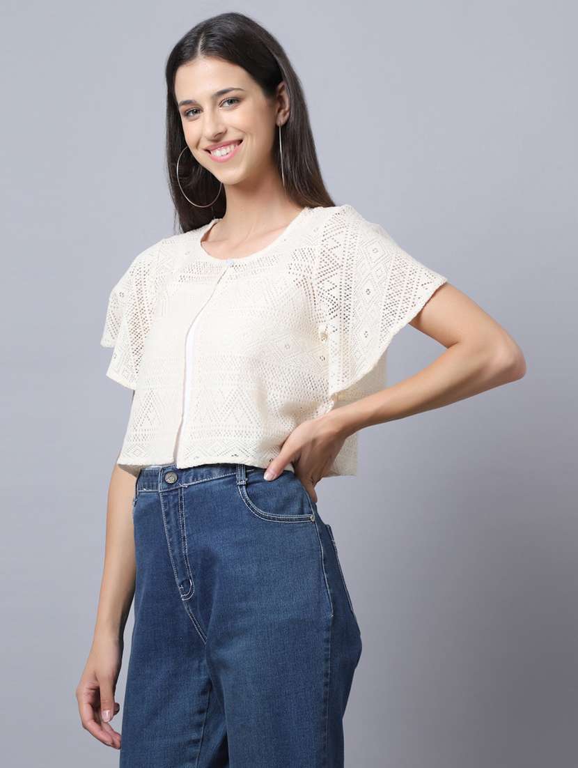 Women Self Design Short Sleeve Shrugs - 19960035 -  Standard Image - 1