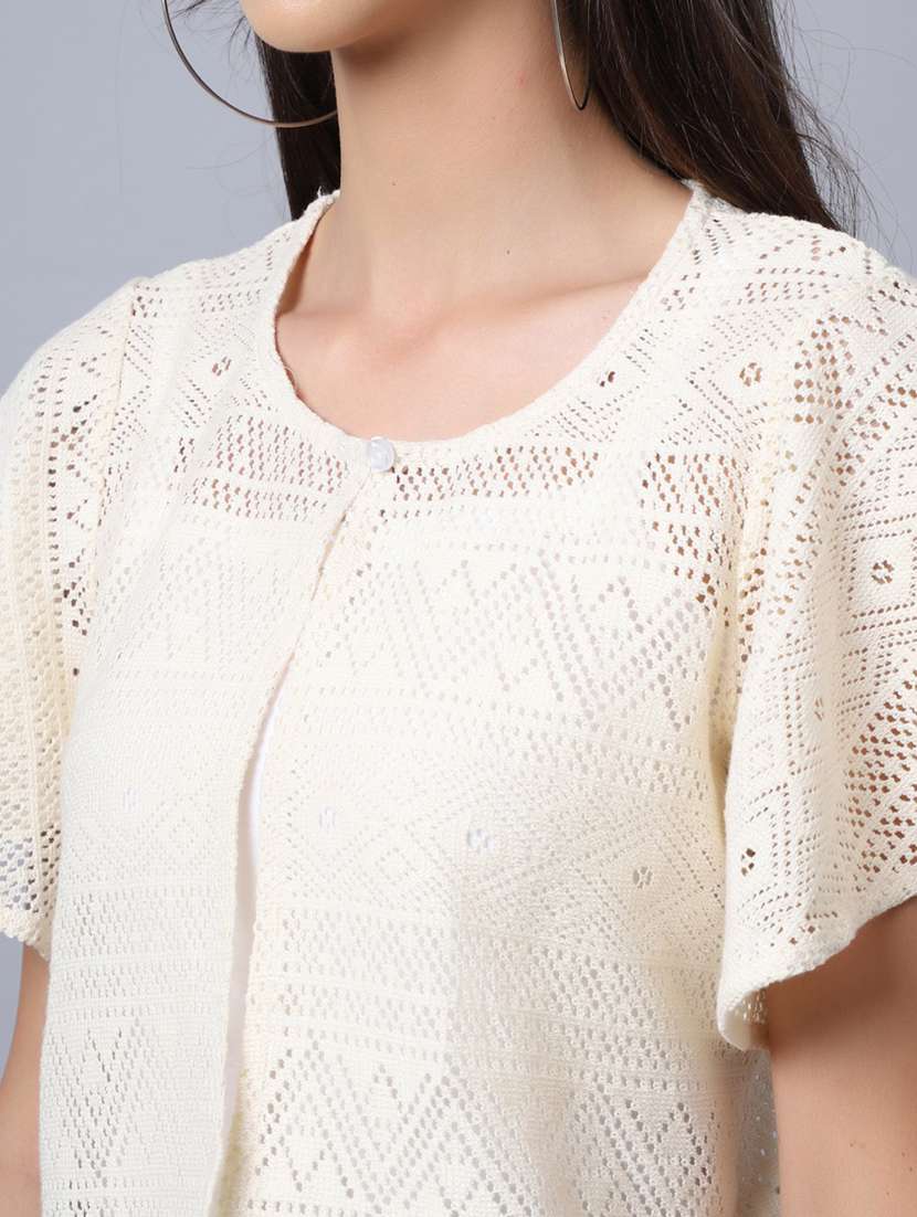 Women Self Design Short Sleeve Shrugs - 19960035 -  Standard Image - 4