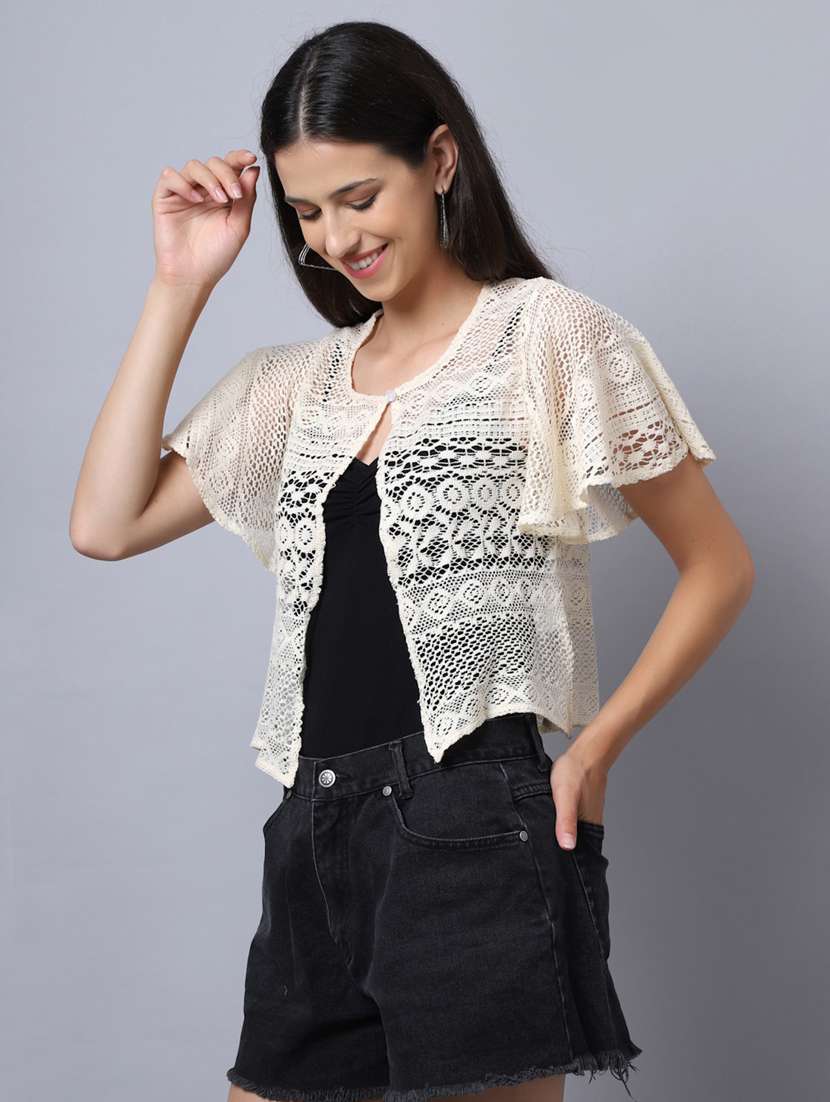 women self design short sleeve shrugs - 19960040 -  Standard Image - 1