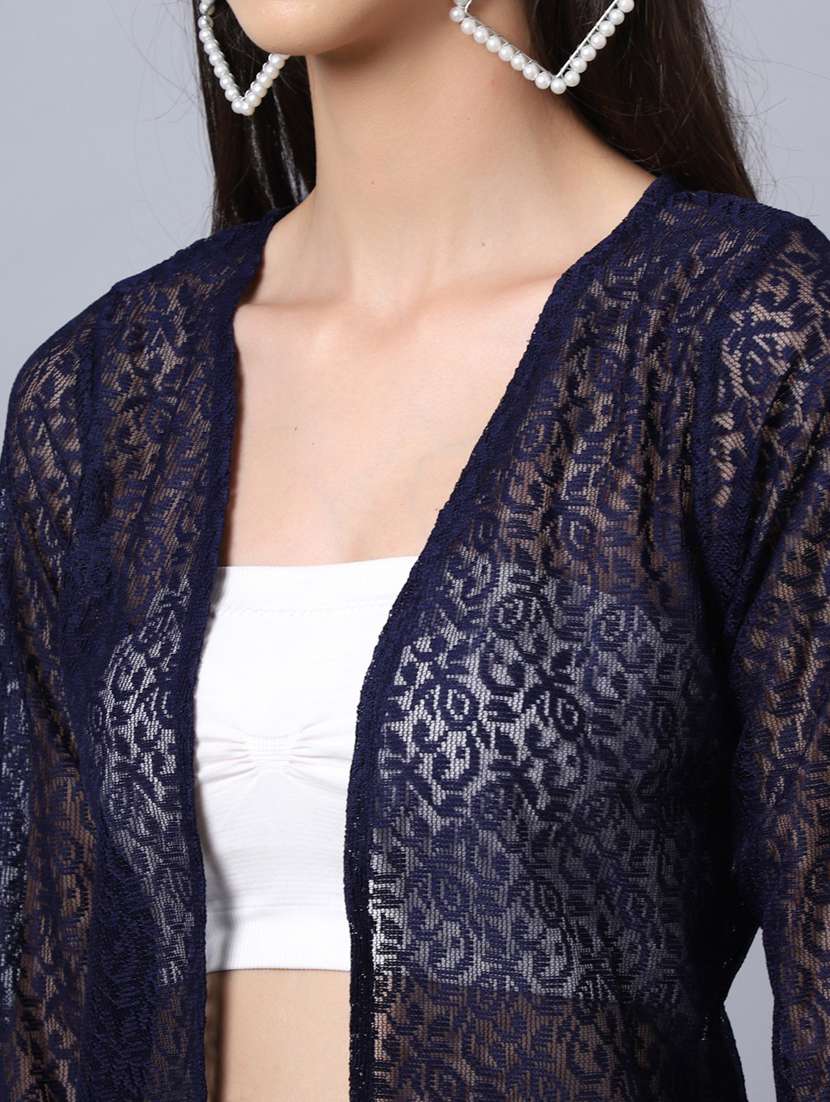 Women Self Design Three Quarter Sleeve Shrugs - 19960047 -  Standard Image - 4
