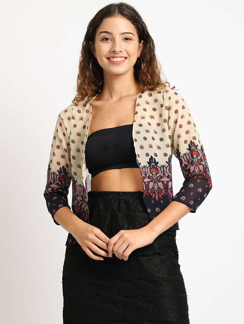 women printed three quarter sleeve shrugs