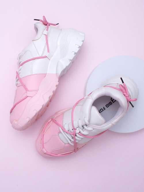 pink color block lace-up sneaker - 19960214 -  Standard Image - 0