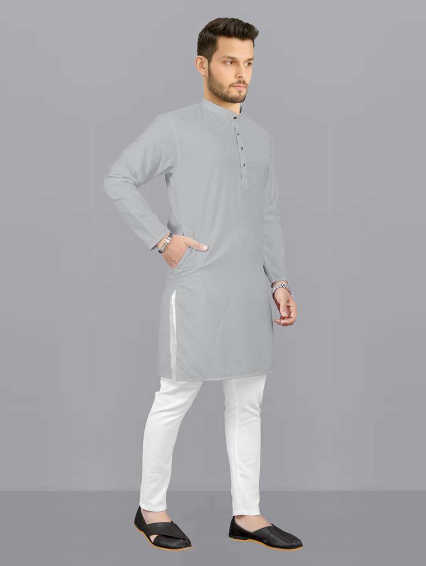 men grey solids kurta pyjama ethnic wear sets - 19960618 -  Standard Image - 1