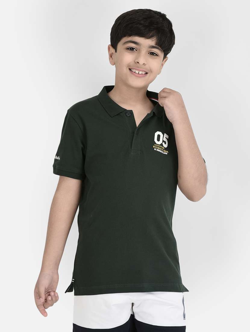 green printed polo neck t-shirt