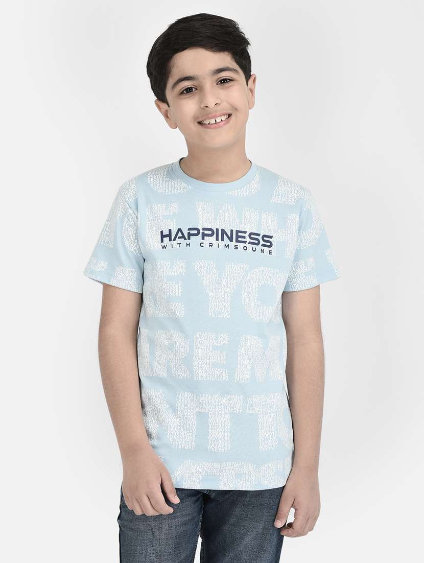 blue printed round neck t-shirt
