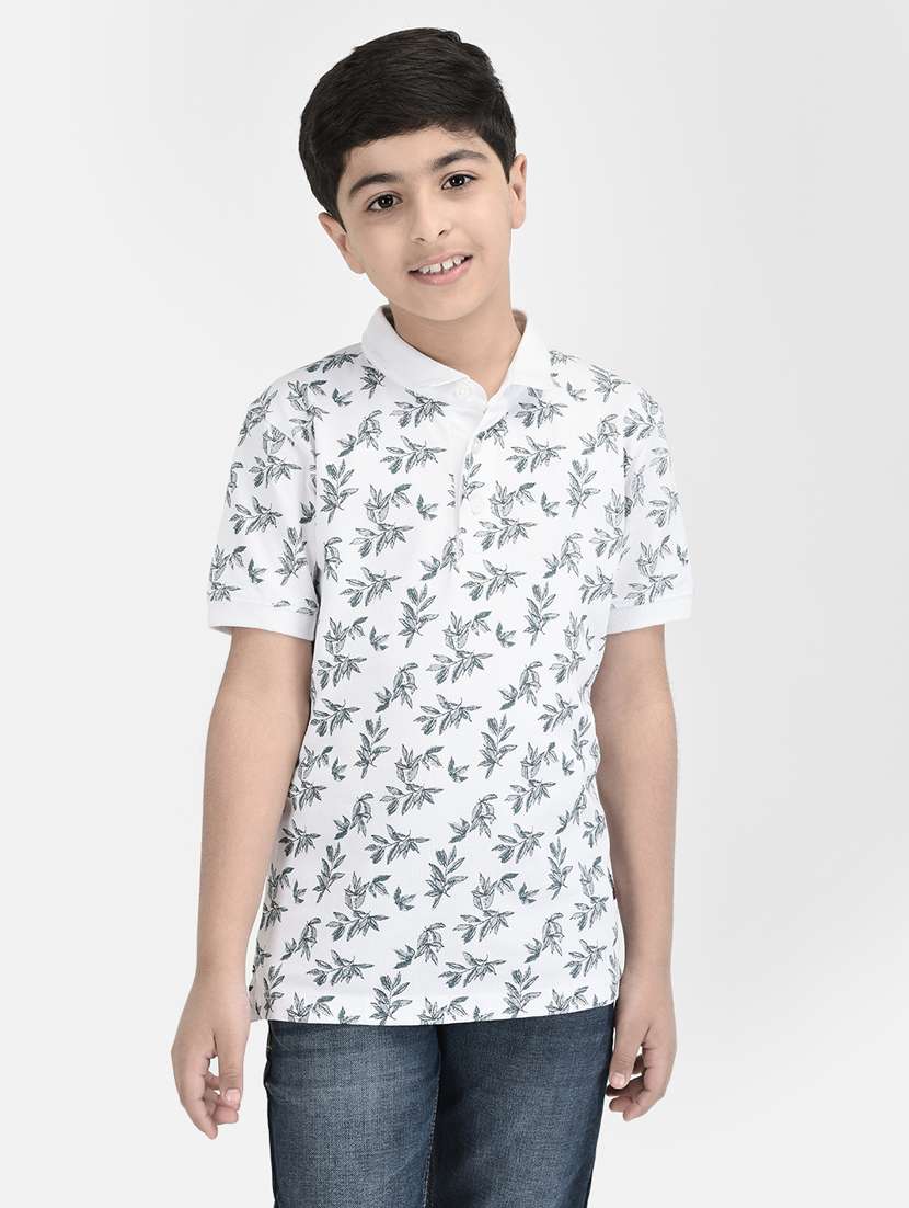 white printed polo neck t-shirt