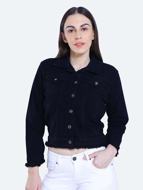 black solid denim jacket - 19962954 -  Standard Image - 0