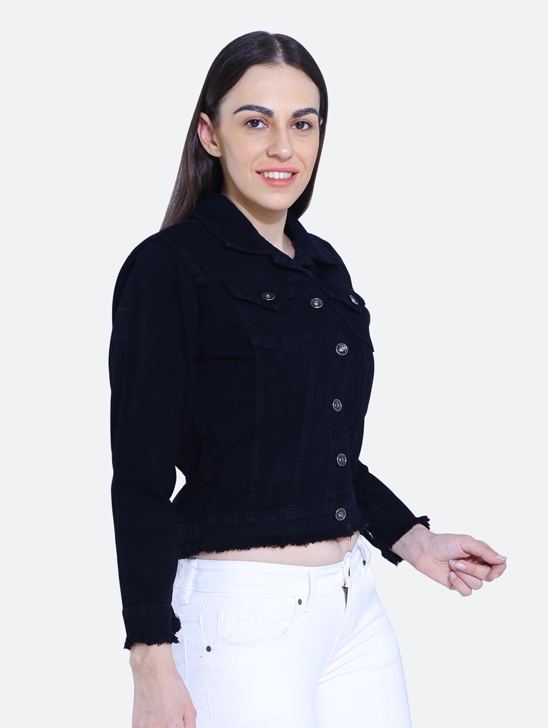 black solid denim jacket - 19962954 - Standard Image - 1