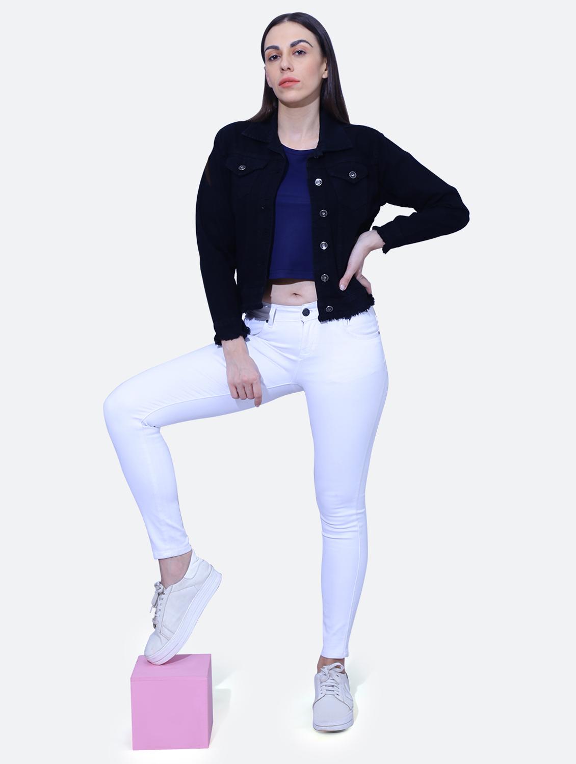black solid denim jacket - 19962954 - Standard Image - 4
