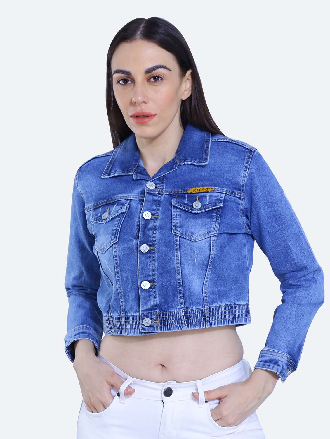 solid cropped denim jacket