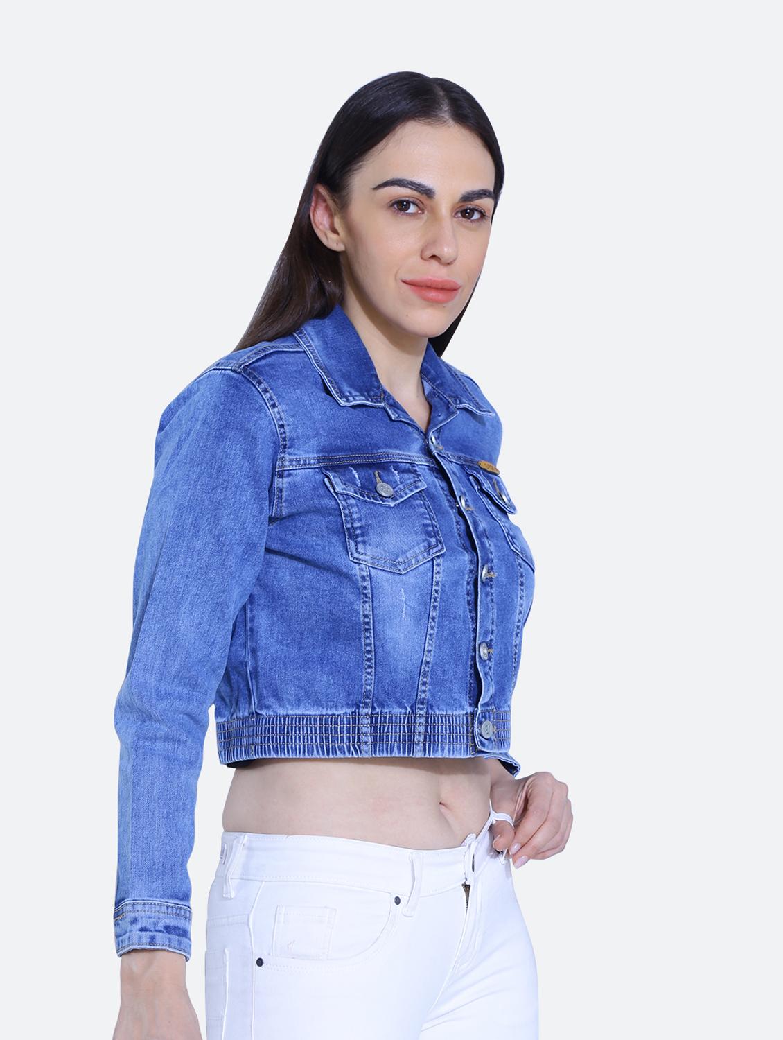 solid cropped denim jacket - 19962962 - Standard Image - 1