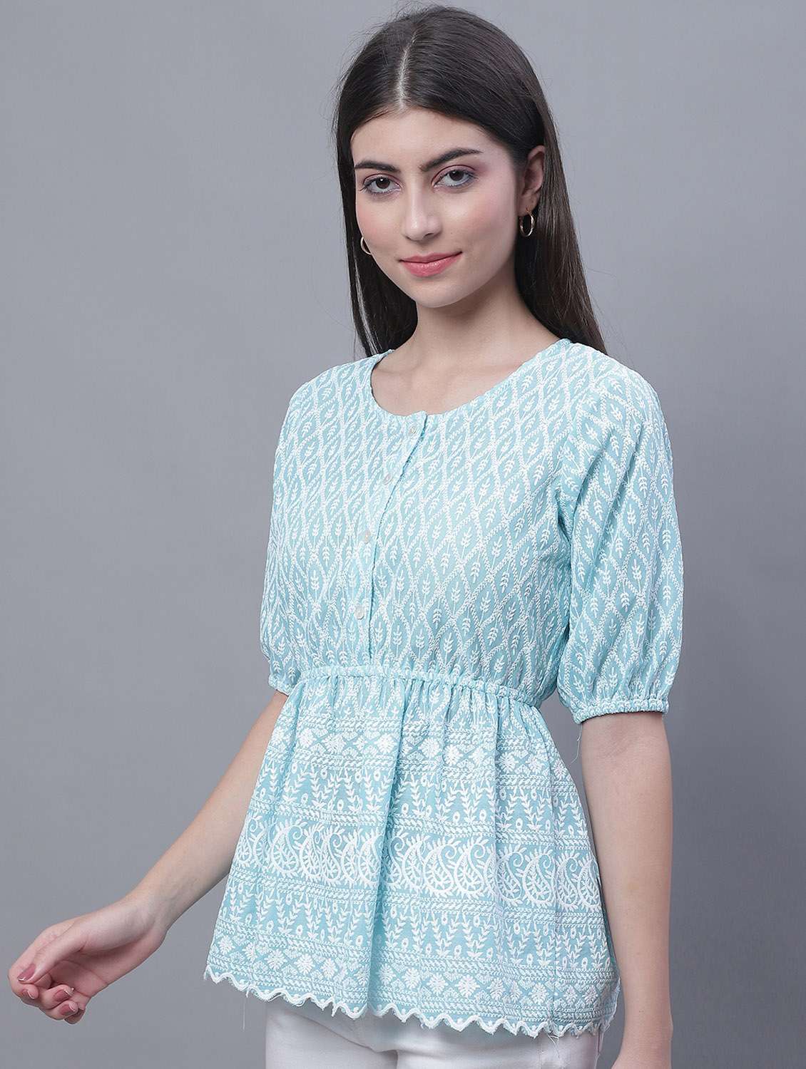 women's peplum round neck top - 19962967 -  Standard Image - 1