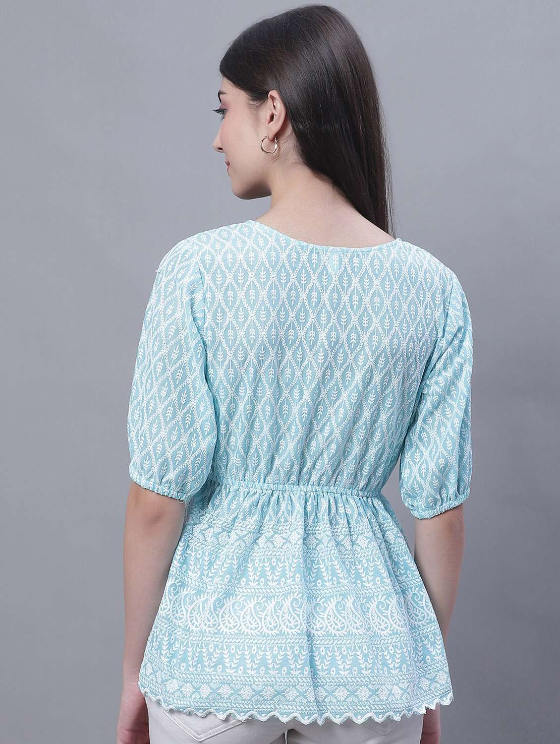 women's peplum round neck top - 19962967 - Standard Image - 4