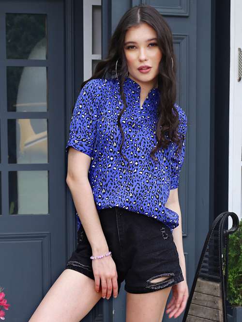 women's straight mandarin neck top - 19963265 - Standard Image - 0