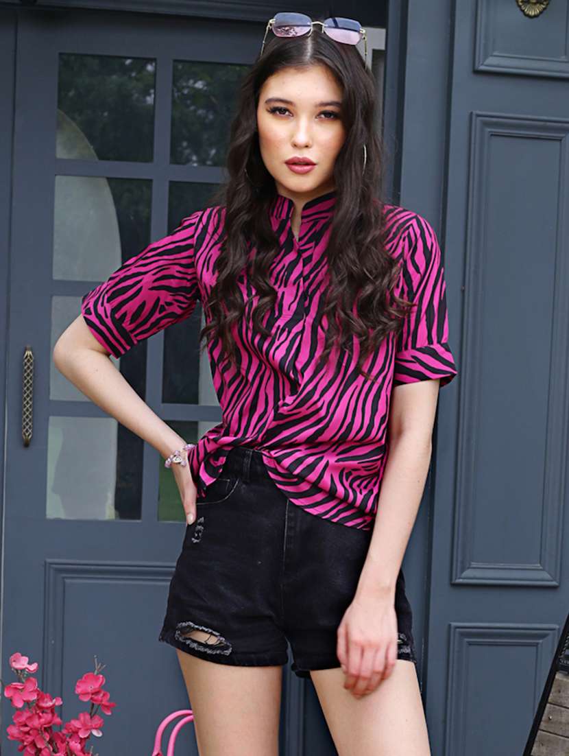 women's straight mandarin neck top - 19963267 - Zoom Image - 0