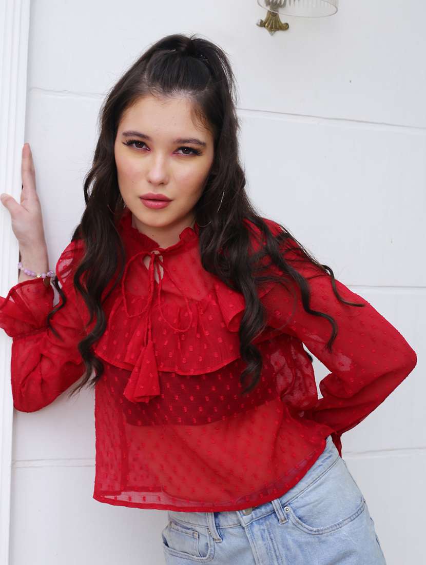 women's crop tie-up neck top