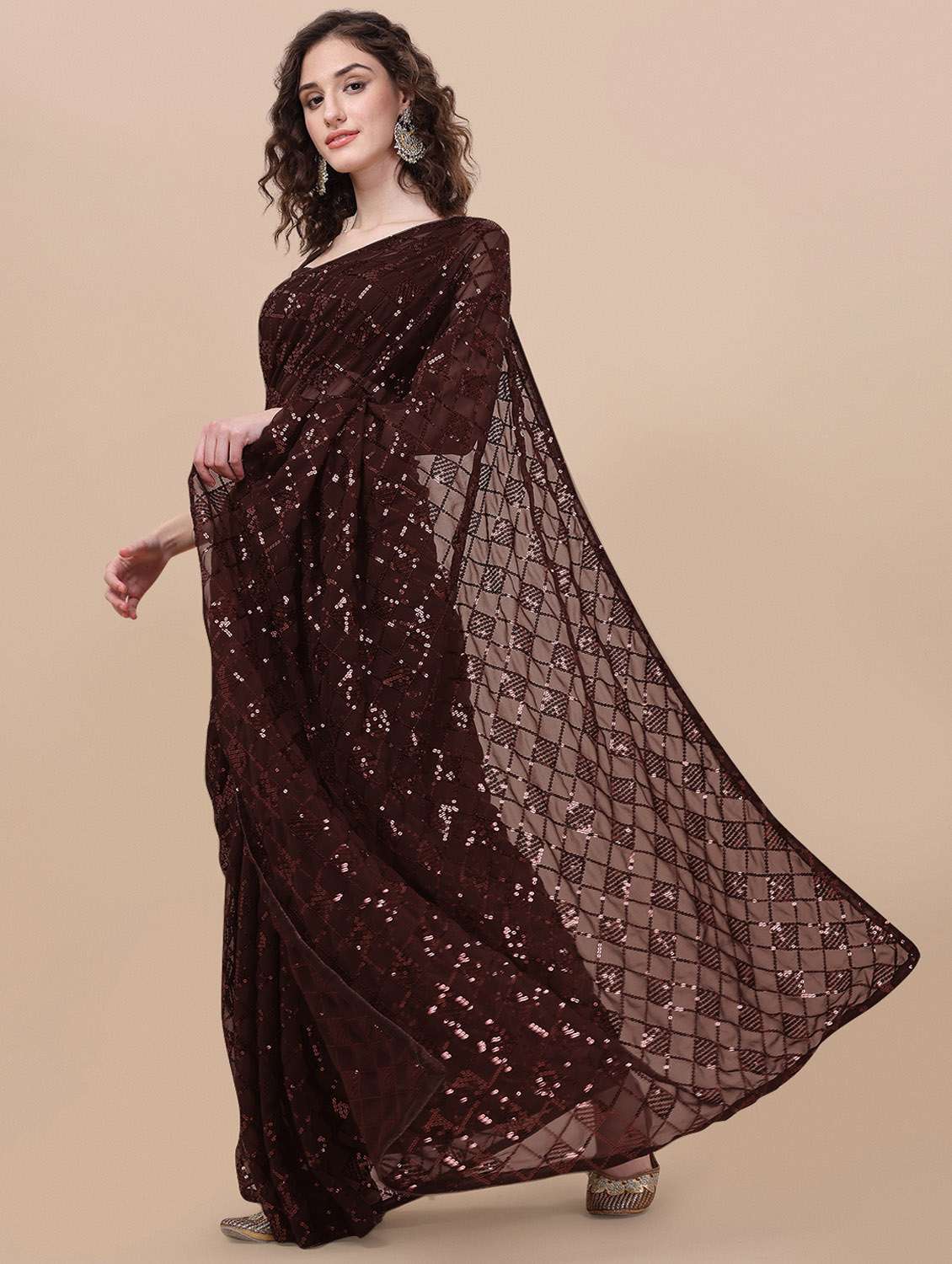 brown self design georgette saree - 19963401 -  Standard Image - 1