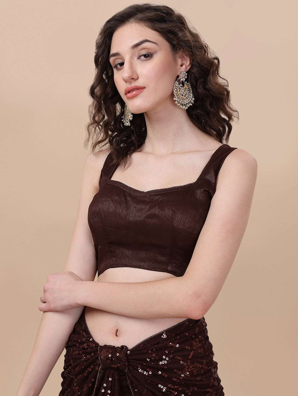 brown self design georgette saree - 19963401 -  Standard Image - 4