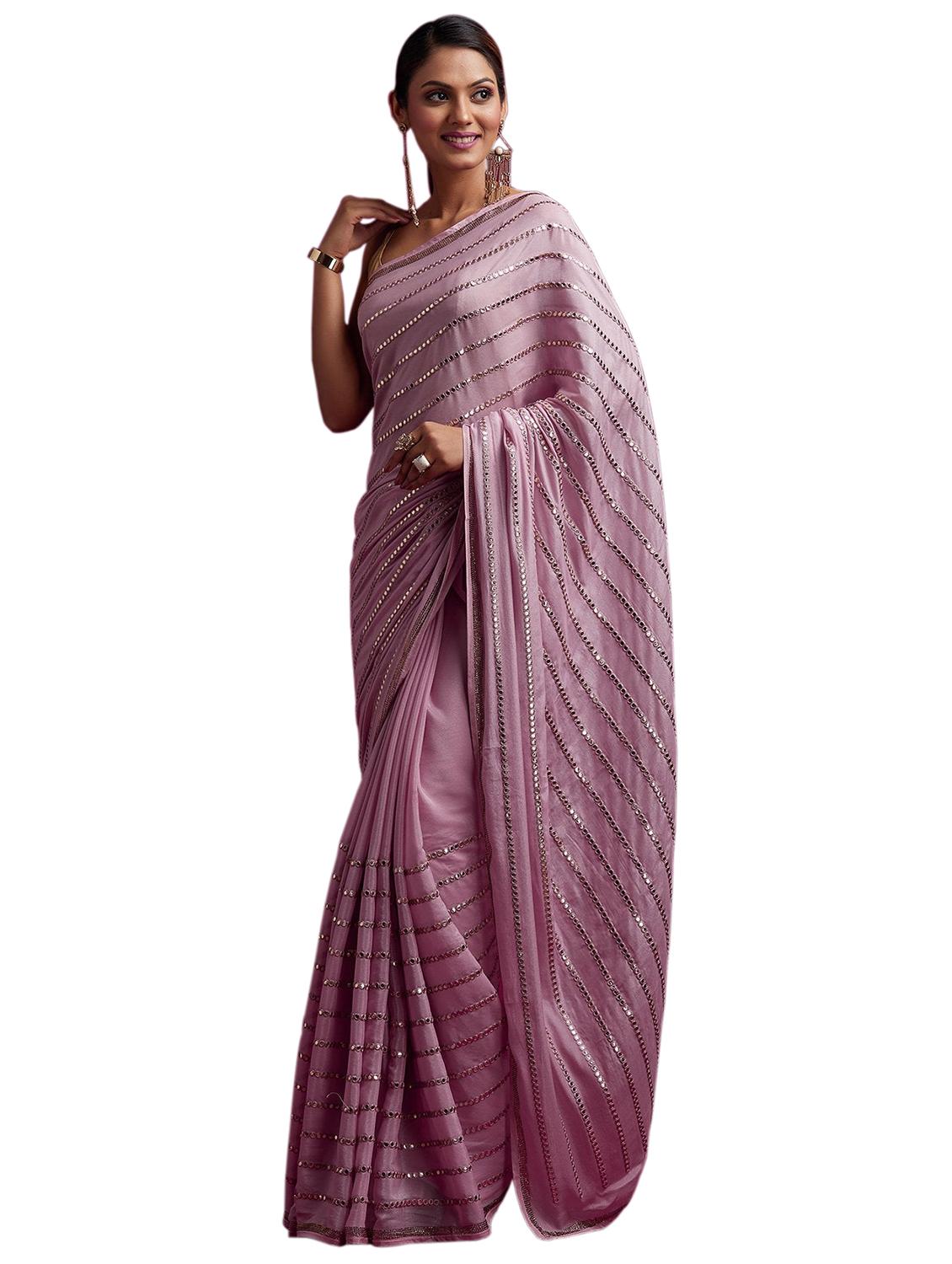 pink self design saree with blouse - 19963406 -  Standard Image - 1