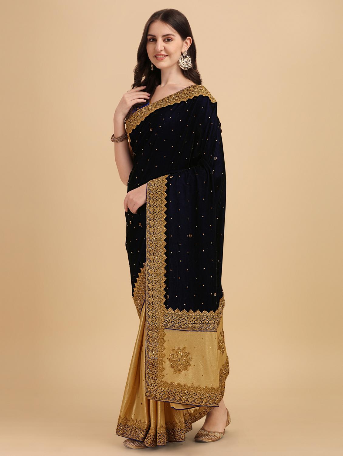blue embroidered saree with blouse - 19963508 - Standard Image - 1