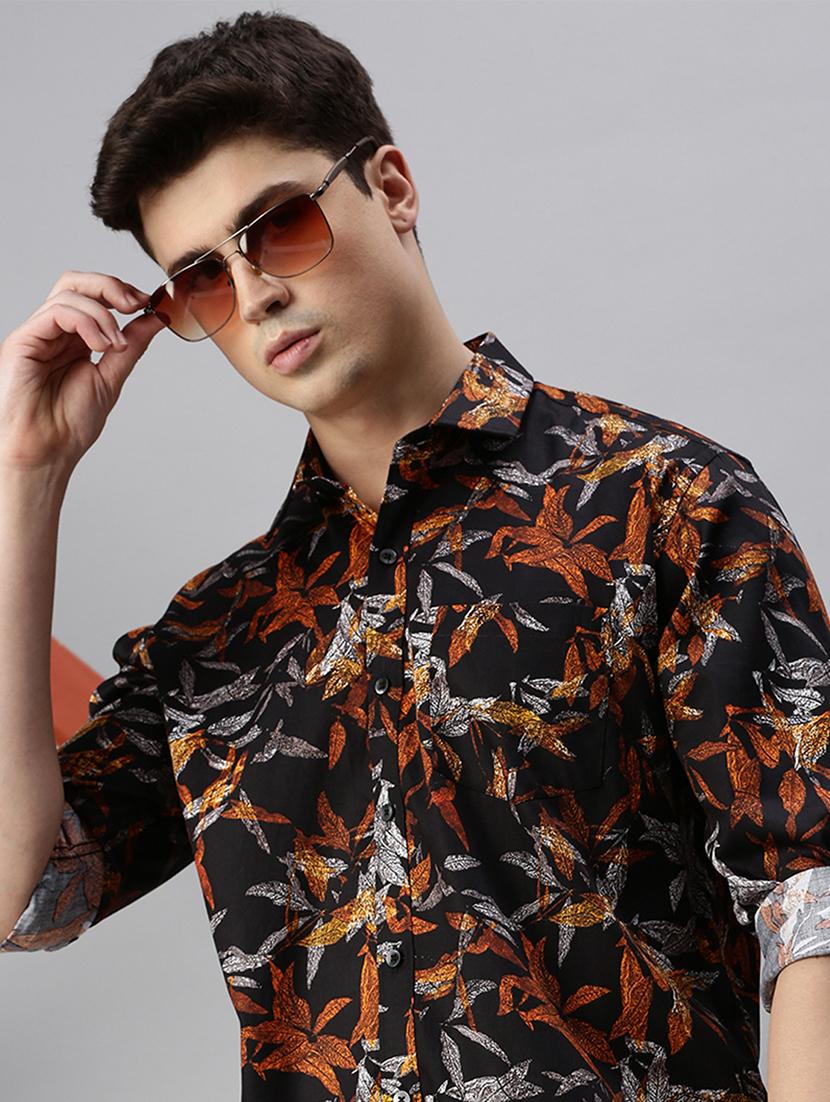 mens leaf print casual shirt - 19963550 - Standard Image - 4