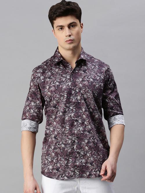 mens leaf print casual shirt - 19963565 - Standard Image - 0