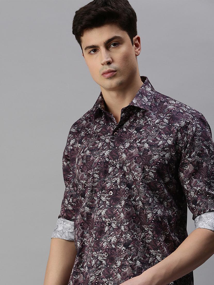 mens leaf print casual shirt - 19963565 - Standard Image - 4