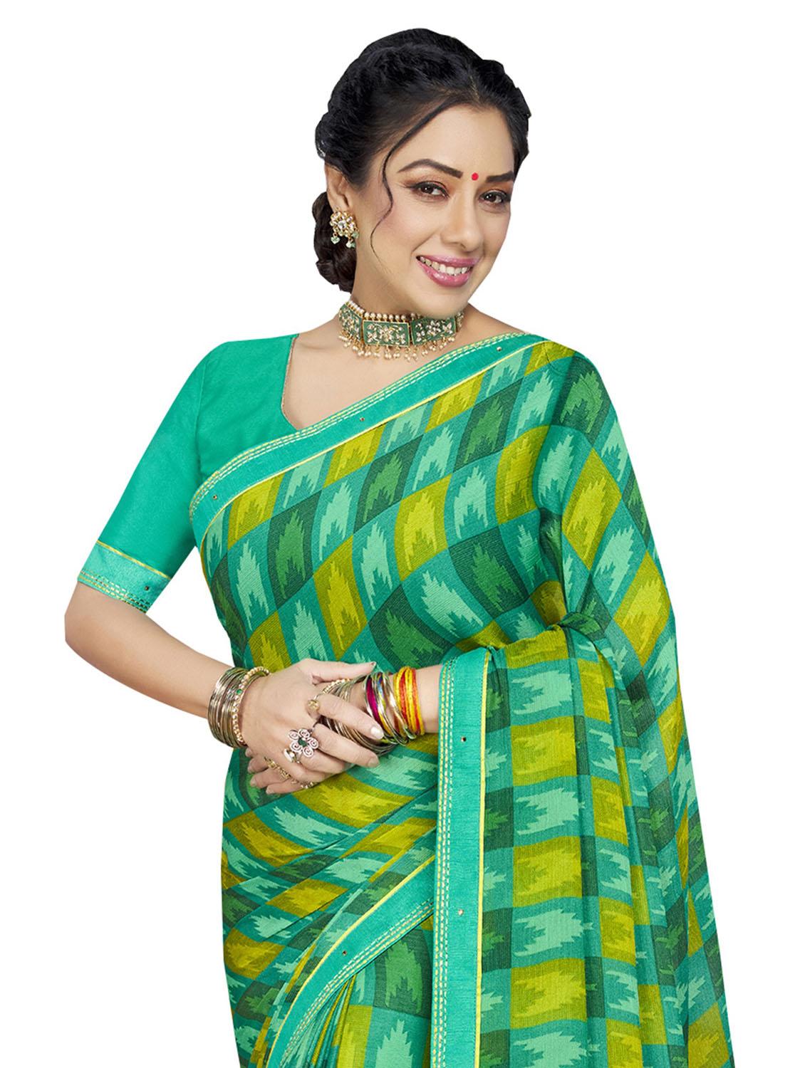 printed saree with blouse piece - 19963694 - Standard Image - 1