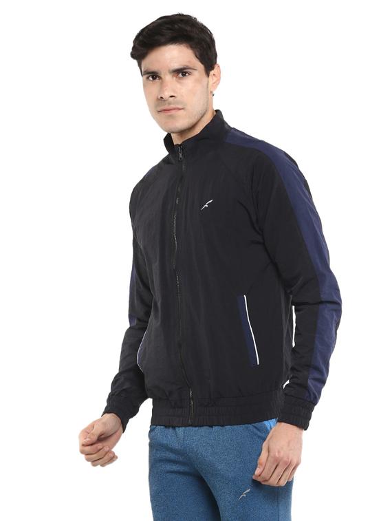 blue color block long sleeve casual jacket - 19963802 - Standard Image - 1